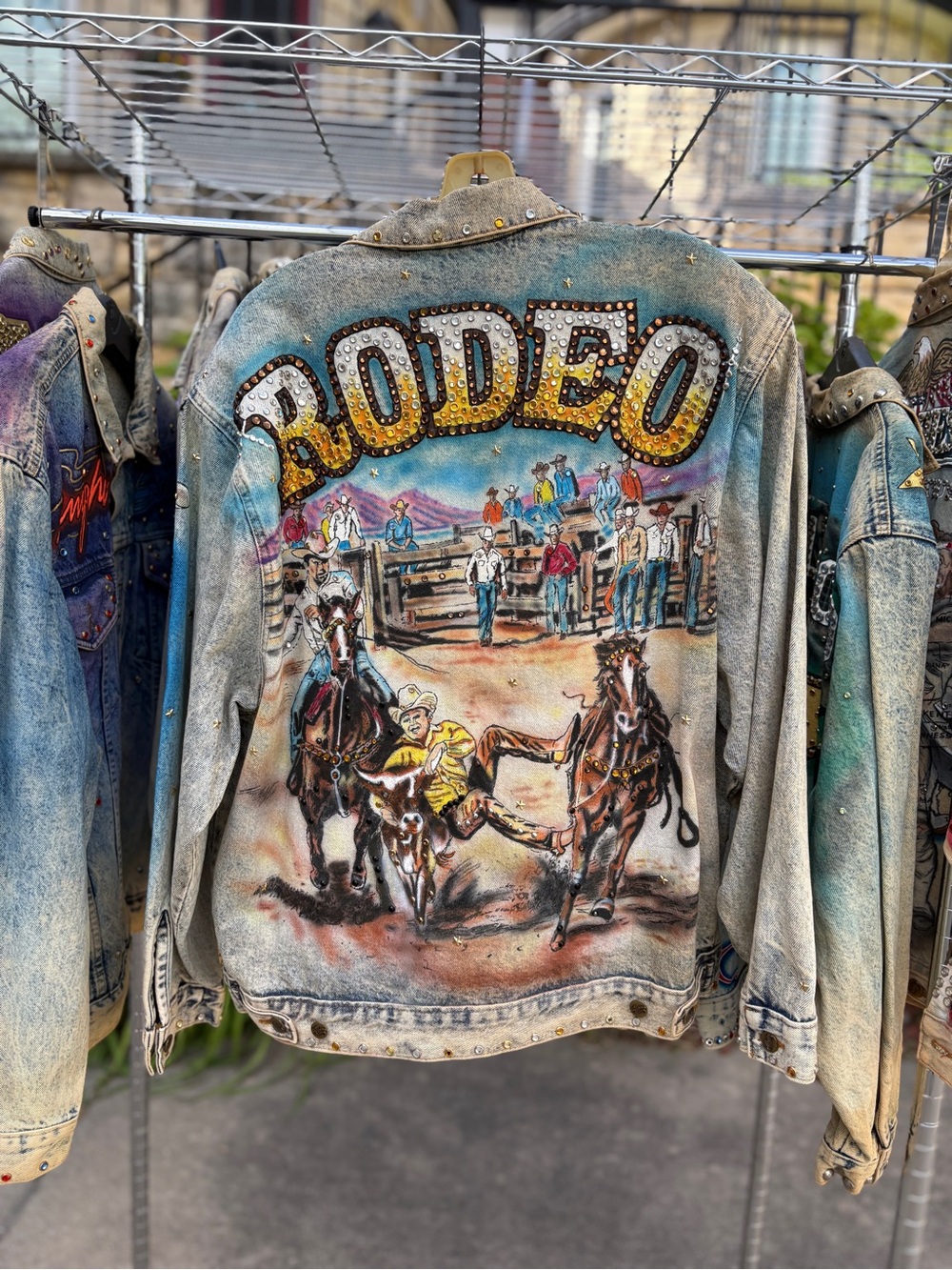 Vintage Tony Alamo 1987 RODEO Hand Painted Bedazzled Denim Jacket Size Large